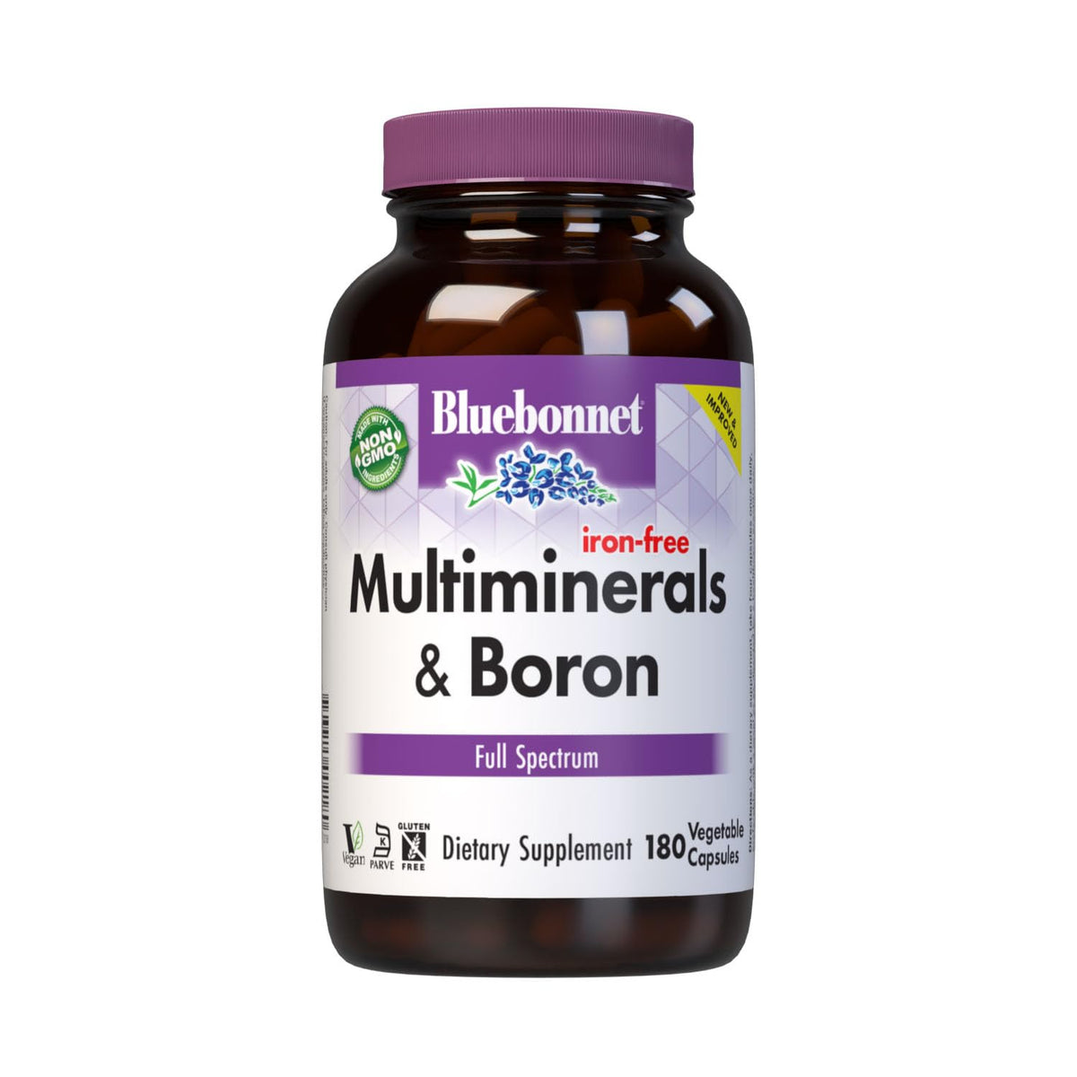 BlueBonnet Complément Minéraux Multivitamines Boron 180 capsules végétales devant la boîte