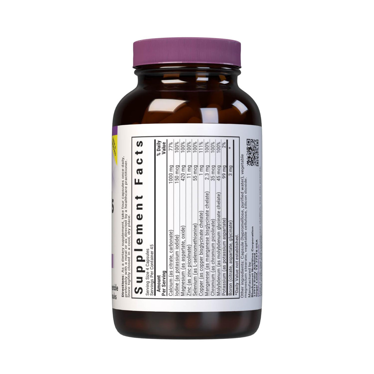 BlueBonnet Complément Minéraux Multivitamines Boron avec étiquette détaillant les ingrédients