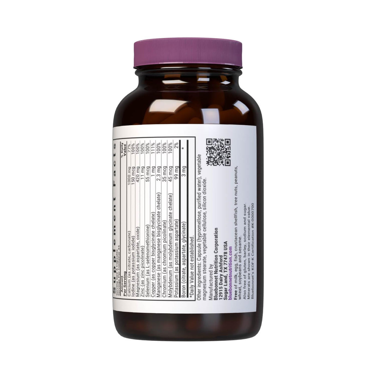 BlueBonnet Complément Minéraux Multivitamines Boron vue latérale des capsules végétales