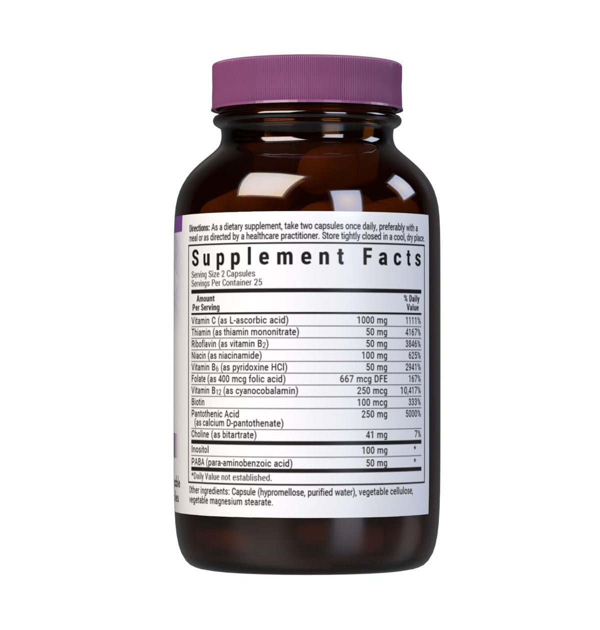 BlueBonnet Complexe de Vitamines B capsules végétales, vue de côté