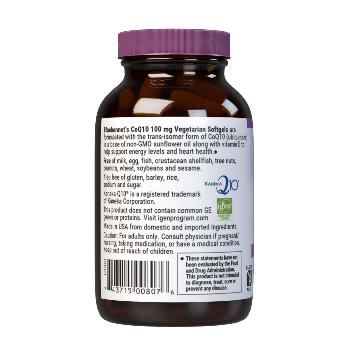 BlueBonnet CoQ10 100 mg Capsules Végétariennes, capsules en gros plan
