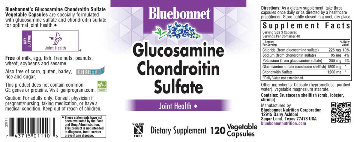 BlueBonnet Glucosamine Chondroitin 120 capsules végétales, vue de côté