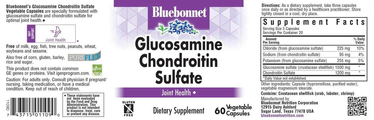 BlueBonnet Glucosamine Chondroitin supplément avec détails de l'emballage