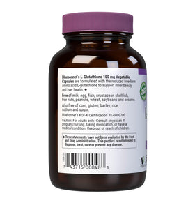 BlueBonnet L-Glutathione 100mg capsules végétales, vue de l'arrière de l'emballage