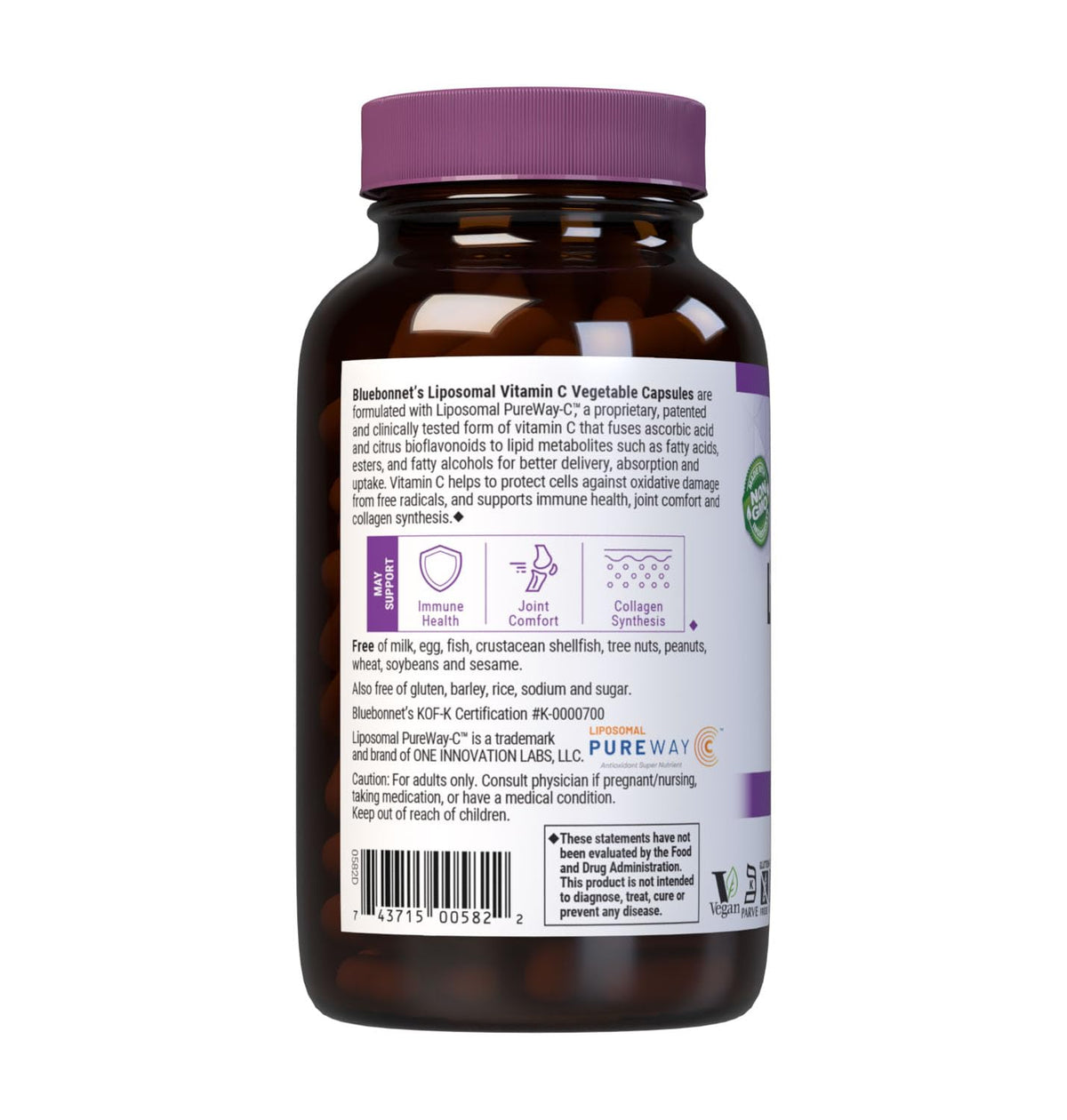 BlueBonnet Liposomal Vitamine C 1000 mg 180 Capsules Végétales sur fond blanc