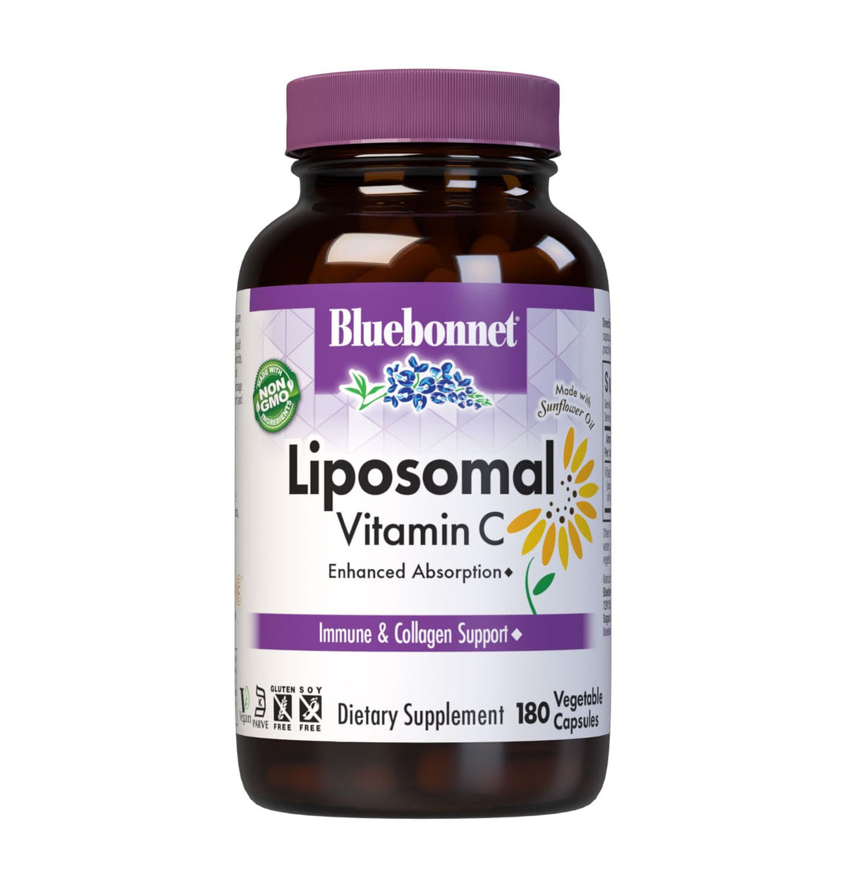 BlueBonnet Liposomal Vitamine C 1000 mg 180 Capsules Végétales vue de face