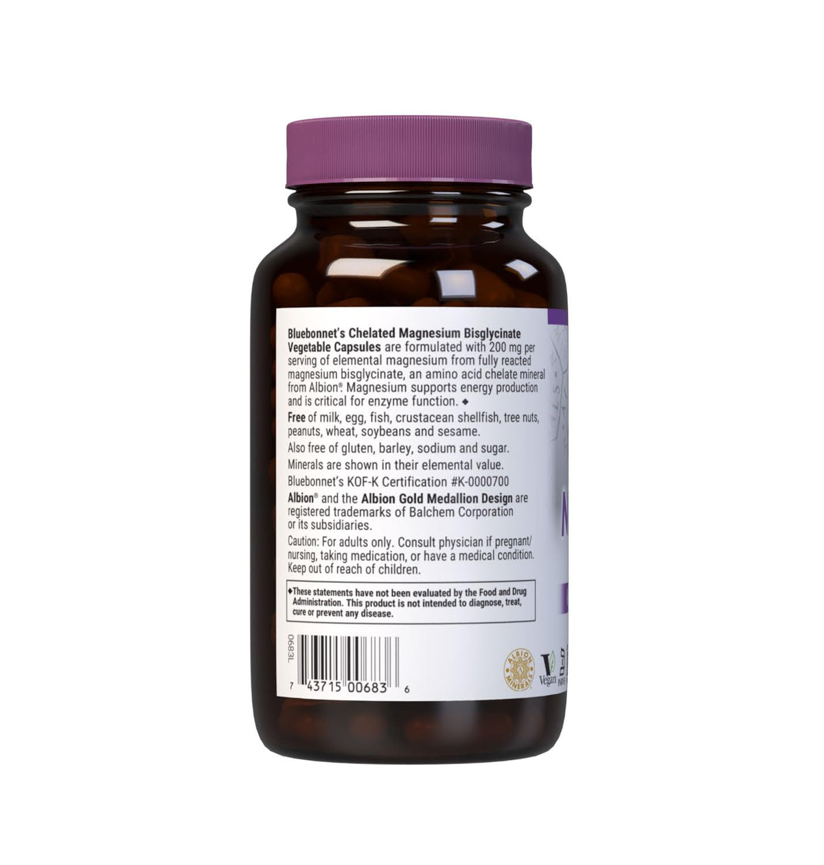 BlueBonnet Magnésium Chélaté 200 mg flacon avec arrière-plan naturel