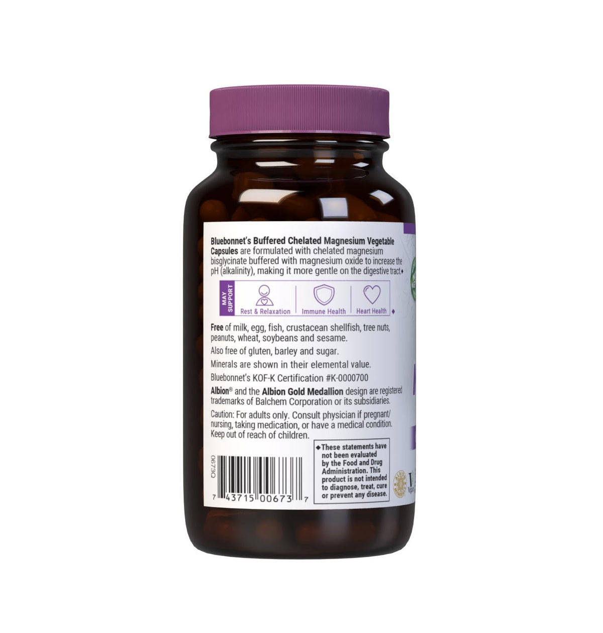 BlueBonnet Magnésium Chélaté 200 mg, gélules végétales sur fond neutre