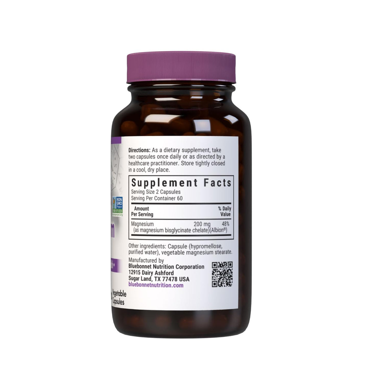 BlueBonnet Magnésium Chélaté 200 mg vue supérieure du flacon