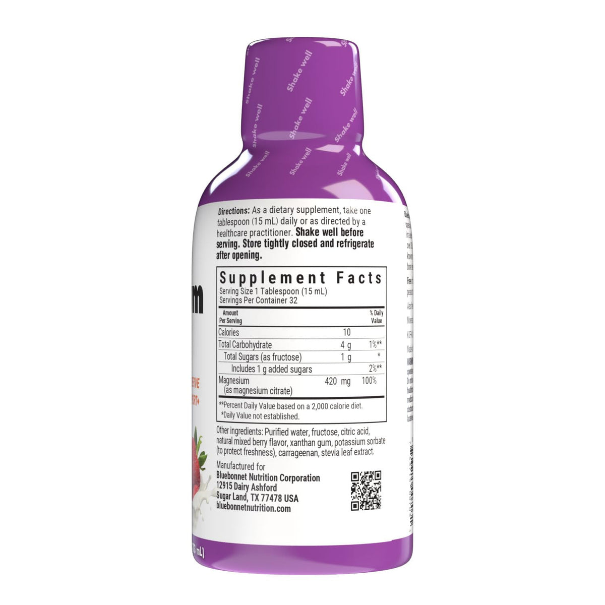 BlueBonnet Magnésium Citrate 420 mg étiquette avec ingrédients