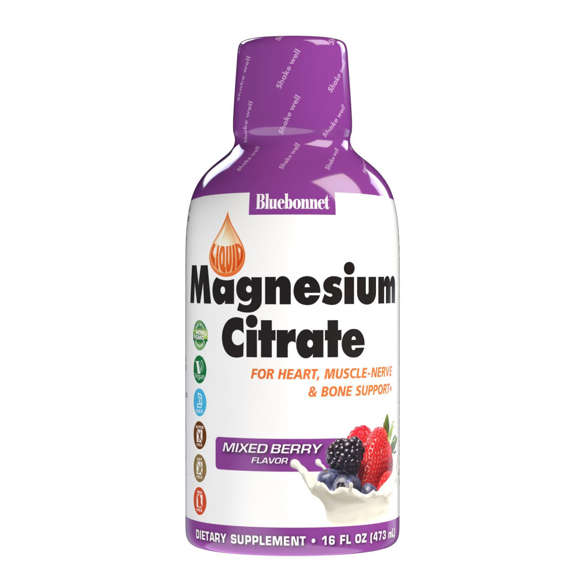 BlueBonnet Magnésium Citrate 420 mg flacon 16 fl oz saveur baie mélangée
