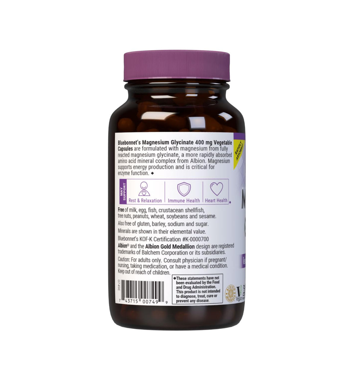 BlueBonnet Magnésium Glycinate 400mg avec des ingrédients naturels
