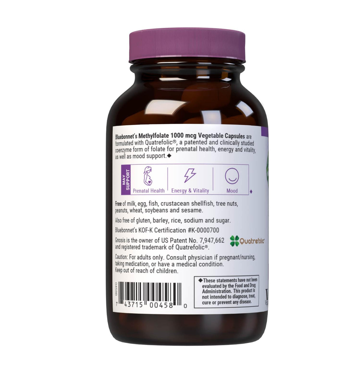 BlueBonnet Methylfolate 1000 mcg capsule végétale ouverte