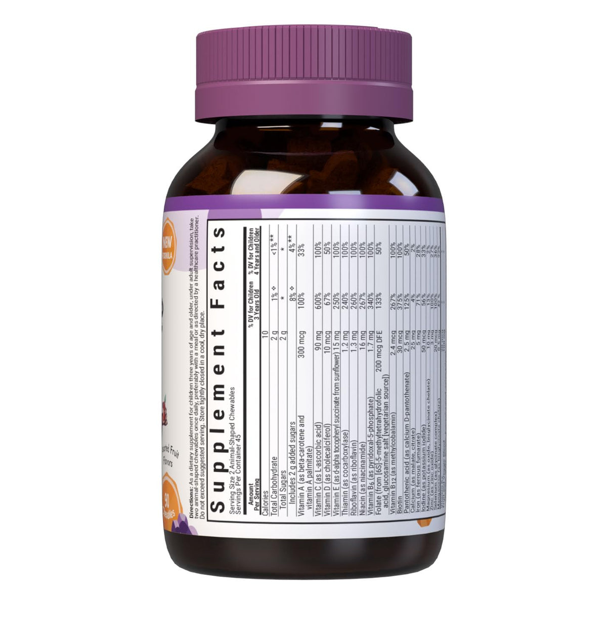 BlueBonnet Multivitamines Animaux de la Forêt arrière avec informations nutritionnelles