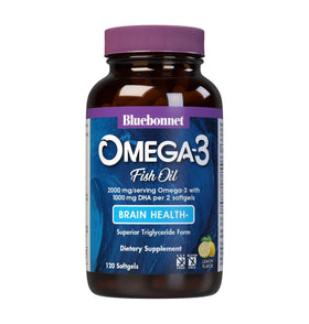 BlueBonnet Omega-3 Formule Cérébrale capsules jaunes et transparentes