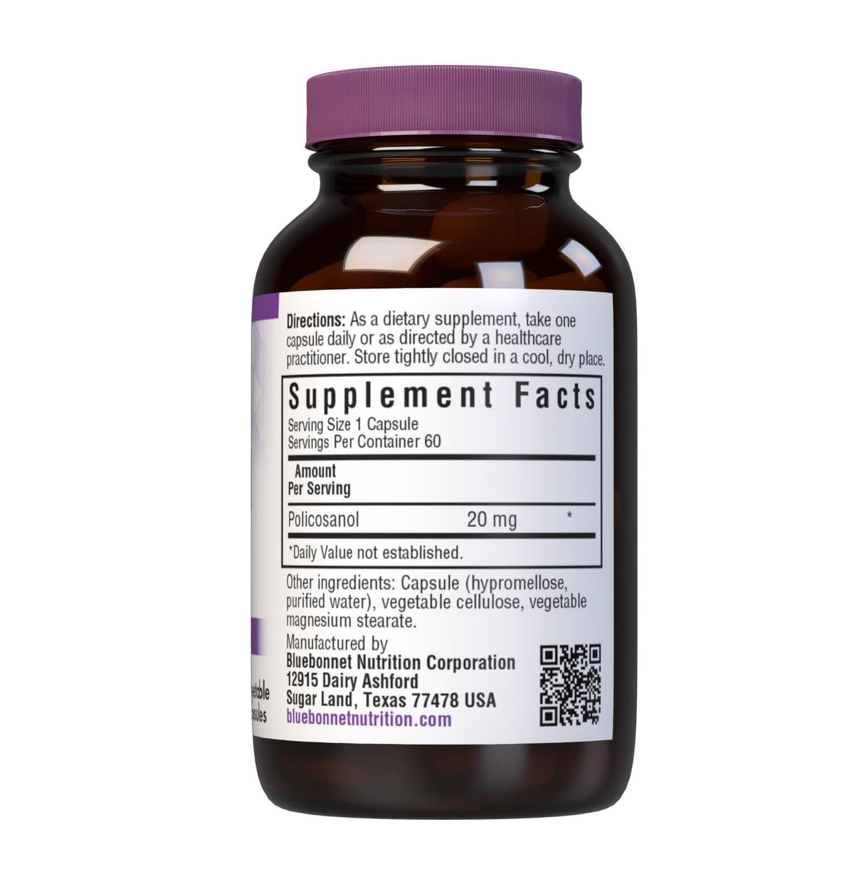 BlueBonnet Policosanol 20 mg informations sur l'emballage