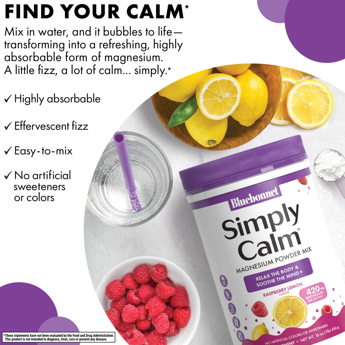 BlueBonnet Simply Calm Poudre 540g avec cuillère doseuse