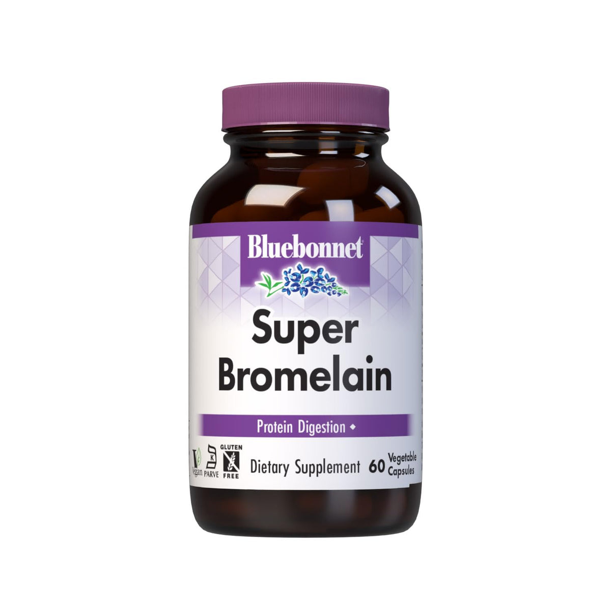 BlueBonnet Super Bromelain Capsules Végétariennes 500 mg, 60 unités, vue de face