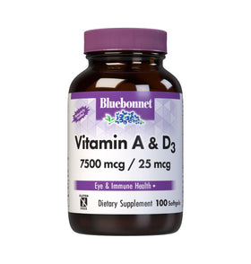 BlueBonnet Vitamine A & D3 25 000 UI 100 Softgels vue de face
