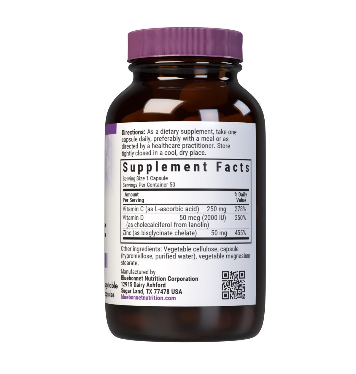 BlueBonnet Vitamine C 50 capsules végétales - étiquette détaillée