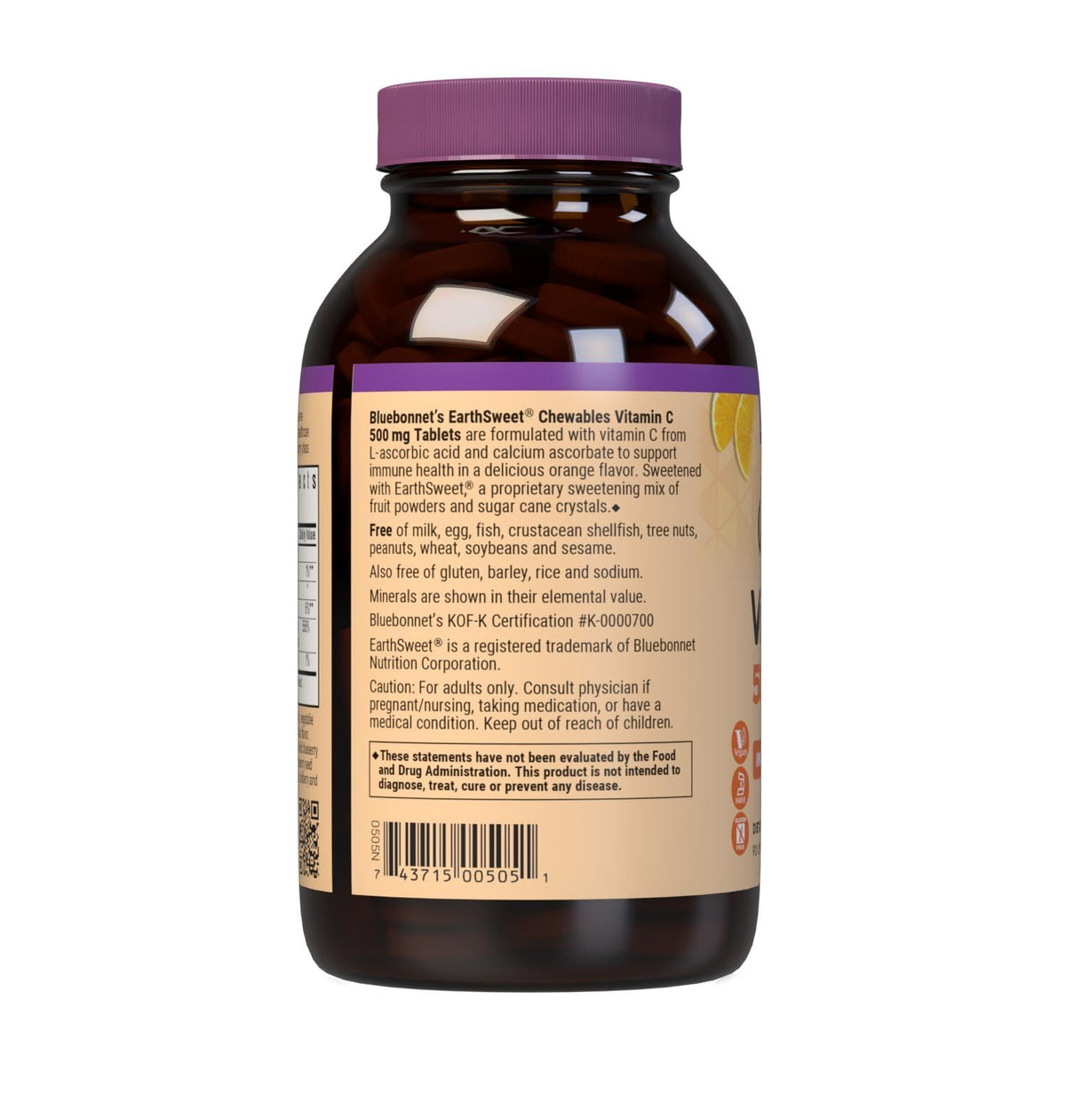 BlueBonnet Vitamine C 500 mg 90 comprimés à mâcher orange vue de côté