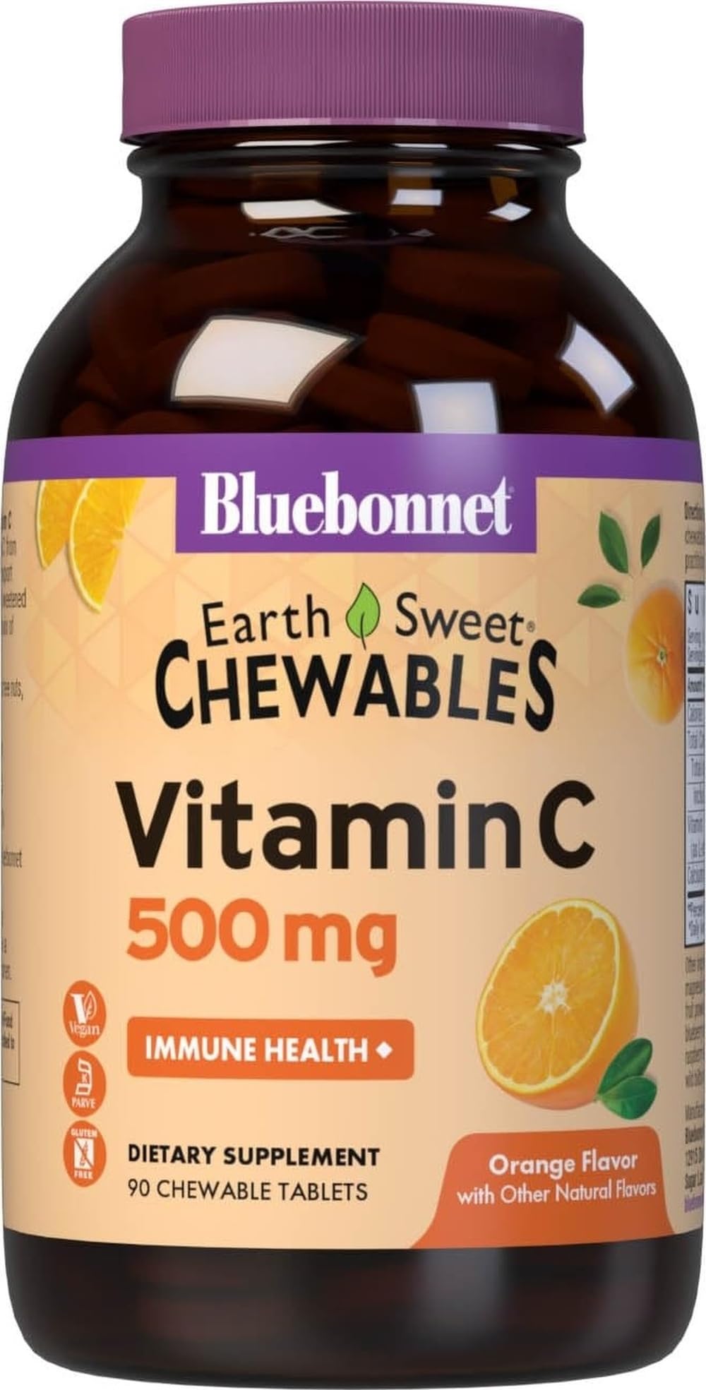 BlueBonnet Vitamine C 500 mg 90 comprimés à mâcher orange vue de face