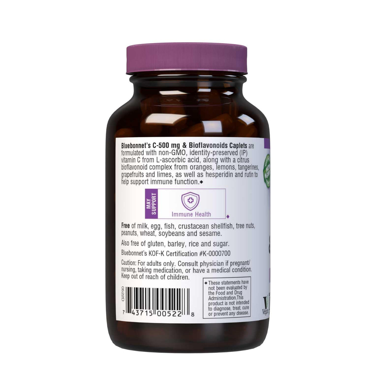 BlueBonnet Vitamine C 500 mg Bioflavonoïdes comprimés sur fond blanc