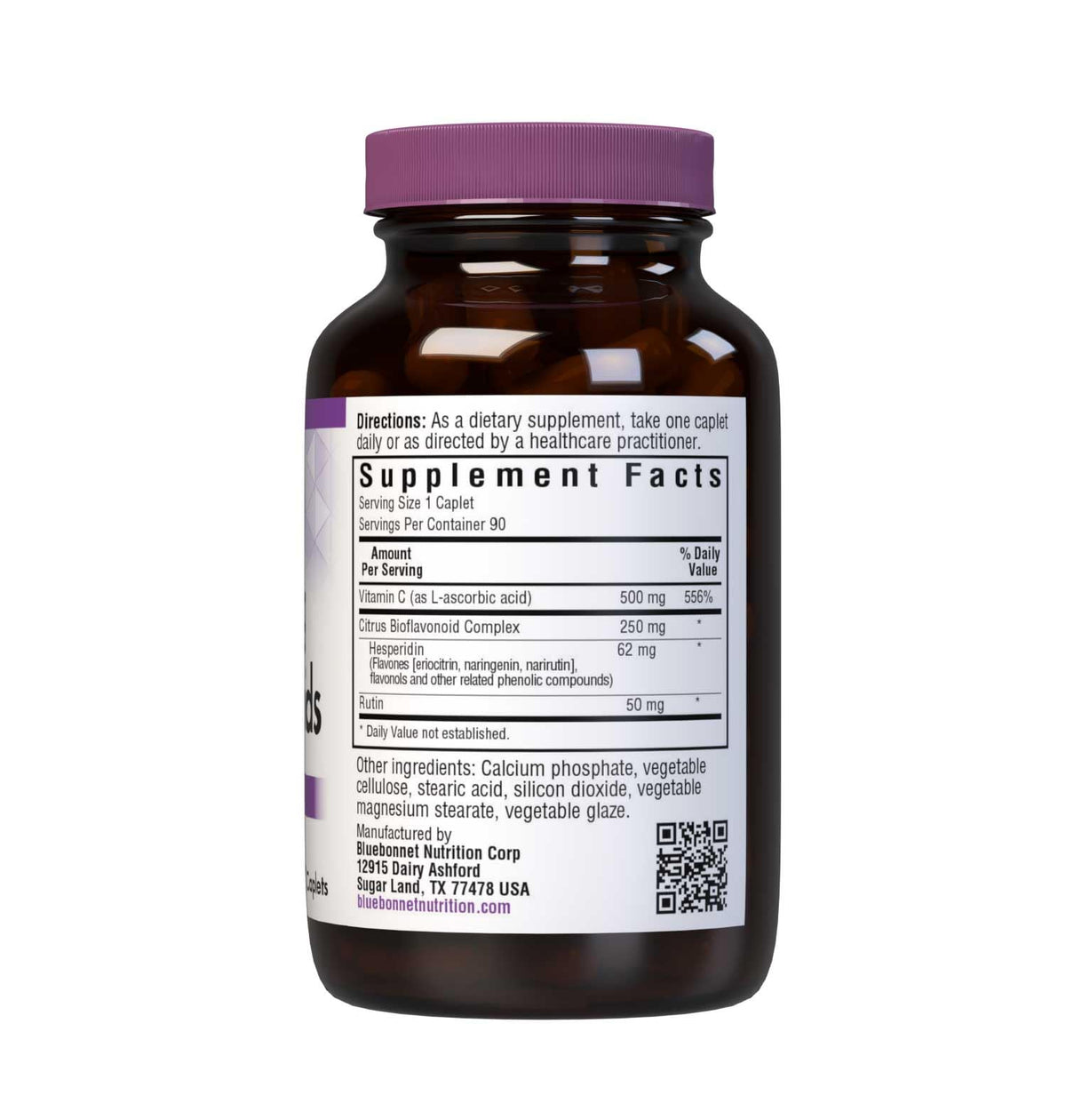 BlueBonnet Vitamine C 500 mg Bioflavonoïdes emballage et informations