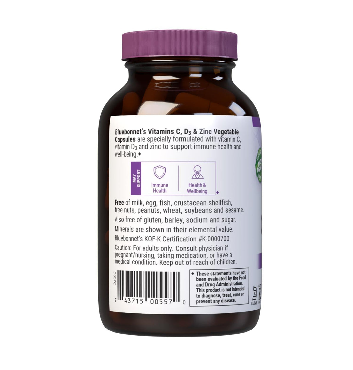 BlueBonnet Vitamine C, D3 & Zinc étiquette du produit