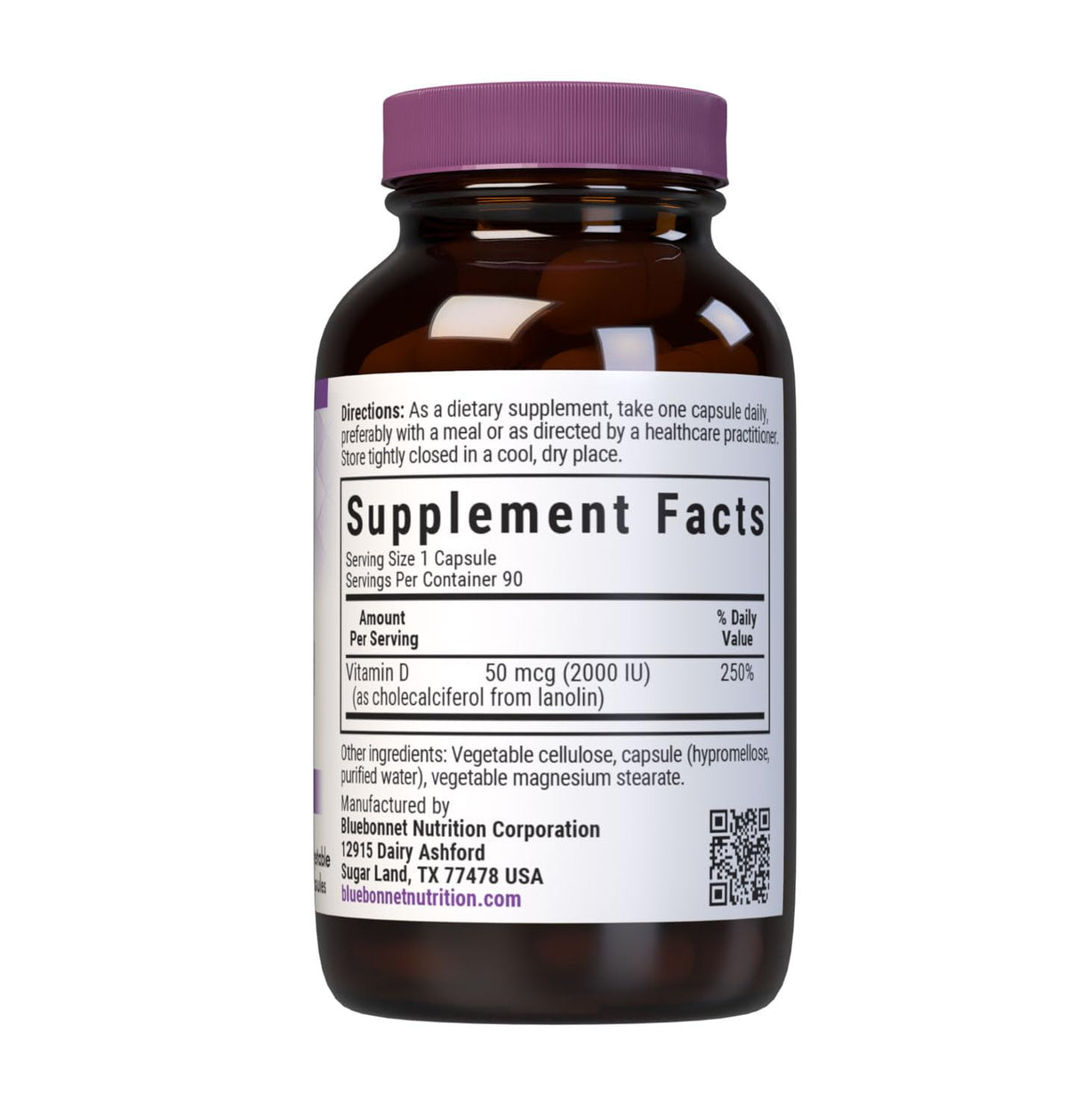 BlueBonnet Vitamine D3 2000 UI 90 Capsules Végétales emballage