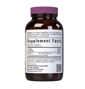 BlueBonnet Vitamine D3 2000 UI 90 Capsules Végétales emballage