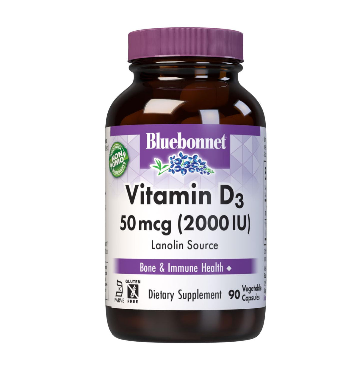 BlueBonnet Vitamine D3 2000 UI 90 Capsules Végétales vue de face