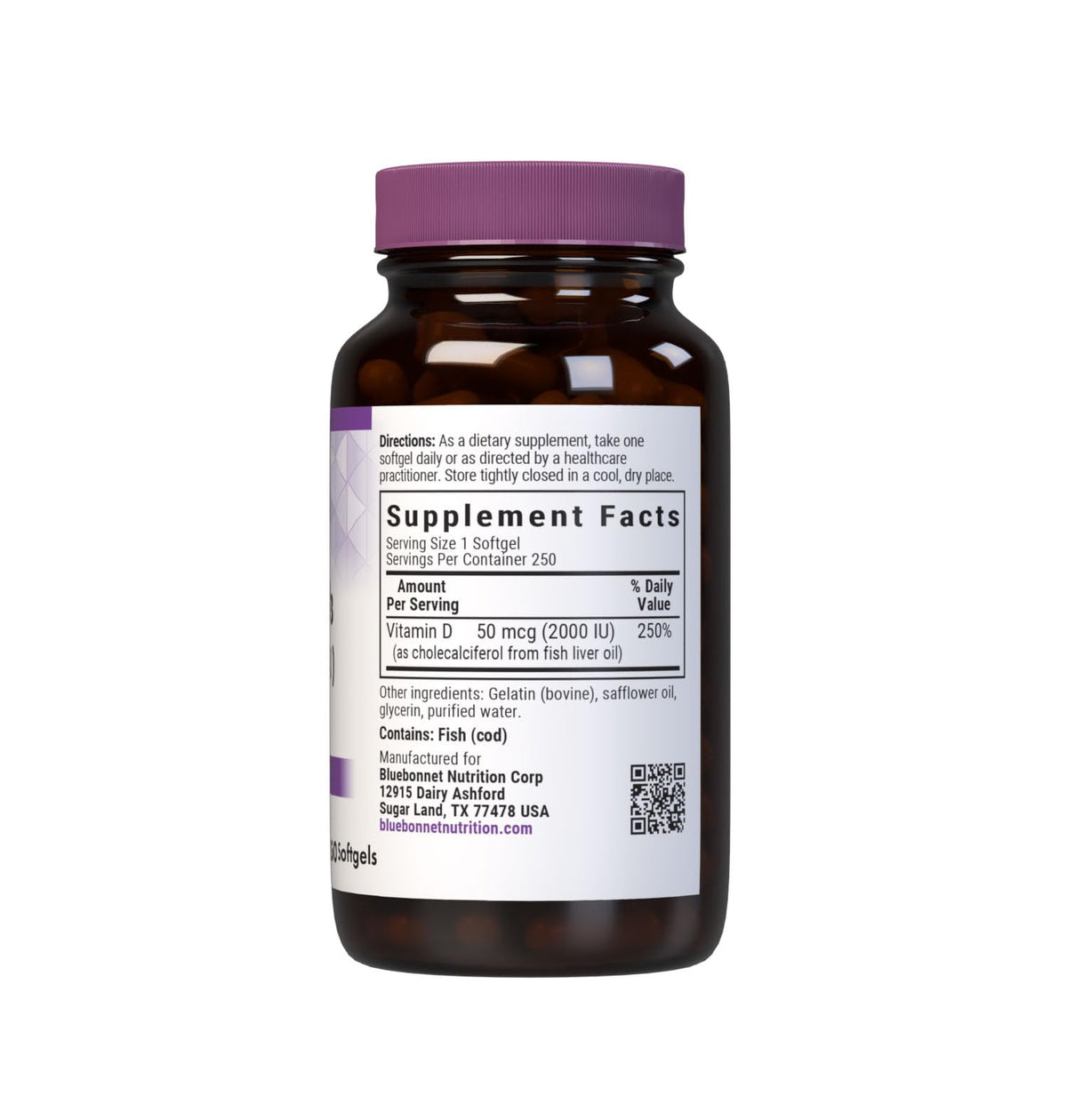 BlueBonnet Vitamine D3 250 gélules avec emballage recyclable
