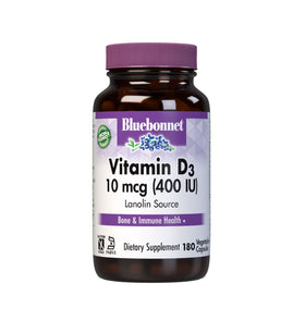 BlueBonnet Vitamine D3 400 UI 180 capsules végétales, vue de face