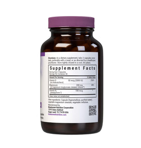 BlueBonnet Vitamine D3 K2 Magnésium Glycinate vue arrière montrant les ingrédients