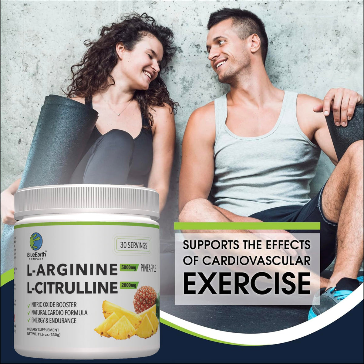 BlueEarth Company L-Arginine 5000mg + L-Citrulline 2000mg Poudre Ananas arrière
