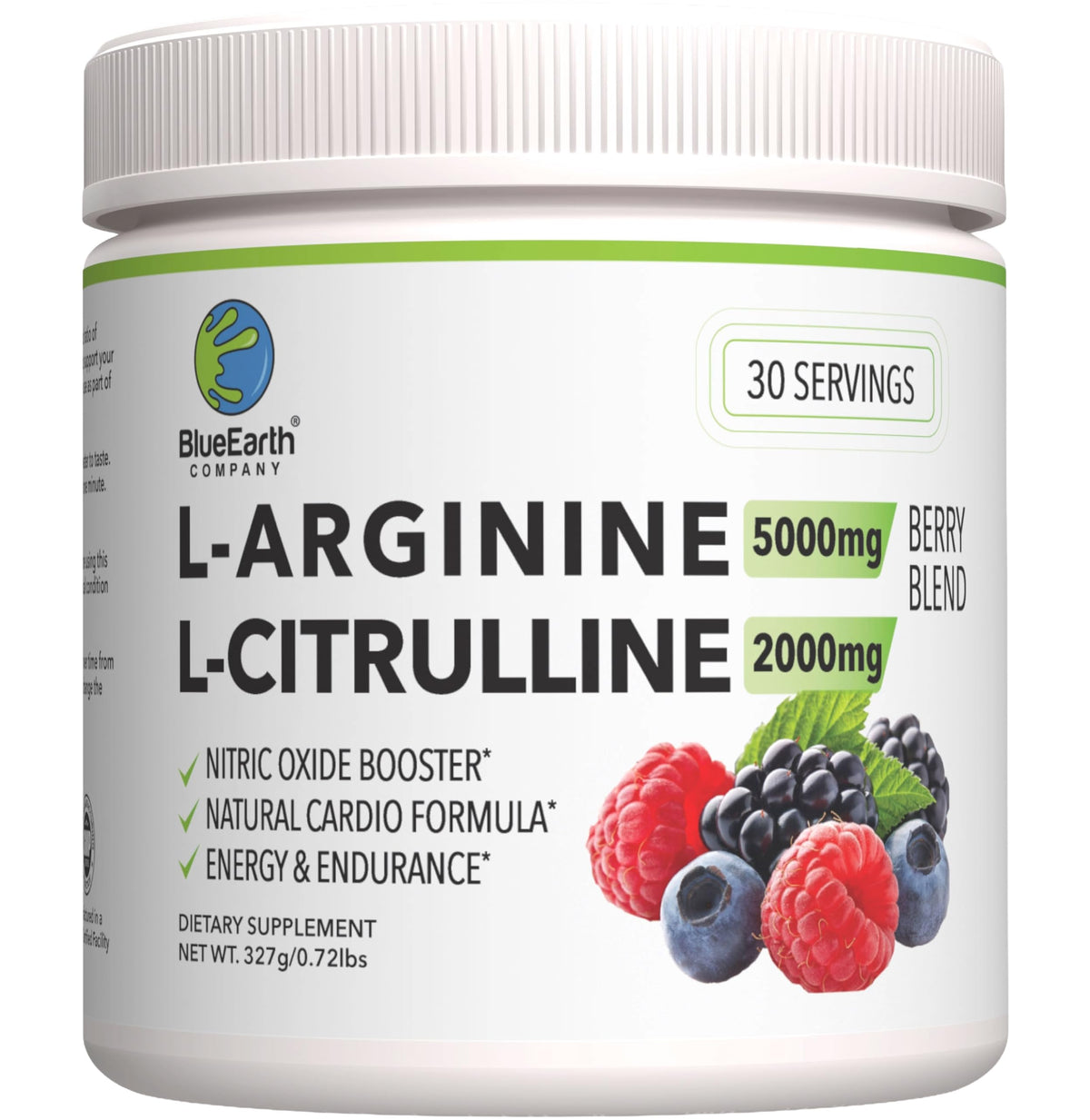 BlueEarth Company L-Arginine 5000mg + L-Citrulline 2000mg poudre vue de face