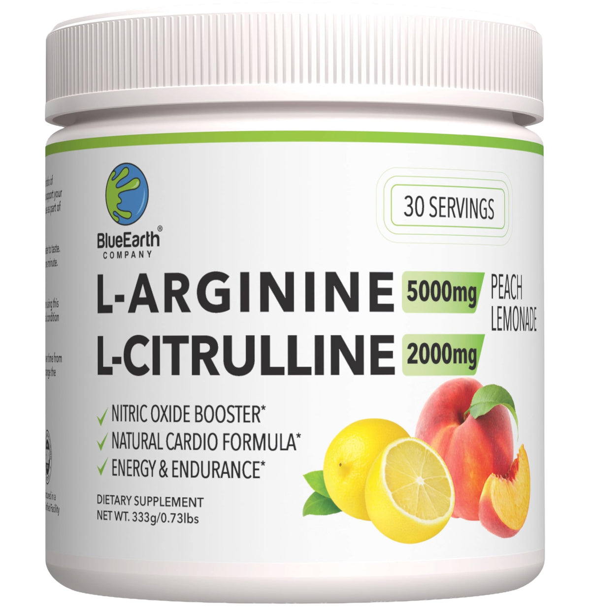 BlueEarth L-Arginine 5000mg + L-Citrulline 2000mg Poudre vue de face