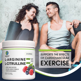 BlueEarth L-Arginine 5000mg mélange de baies dans un verre d'eau