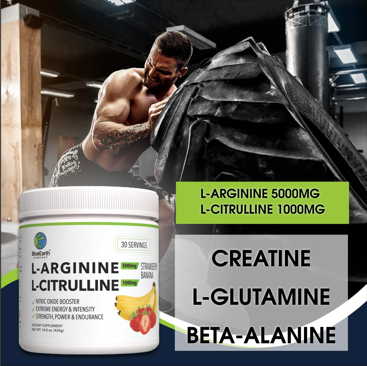 BlueEarth L-Arginine 5000mg Poudre dans un verre d'eau