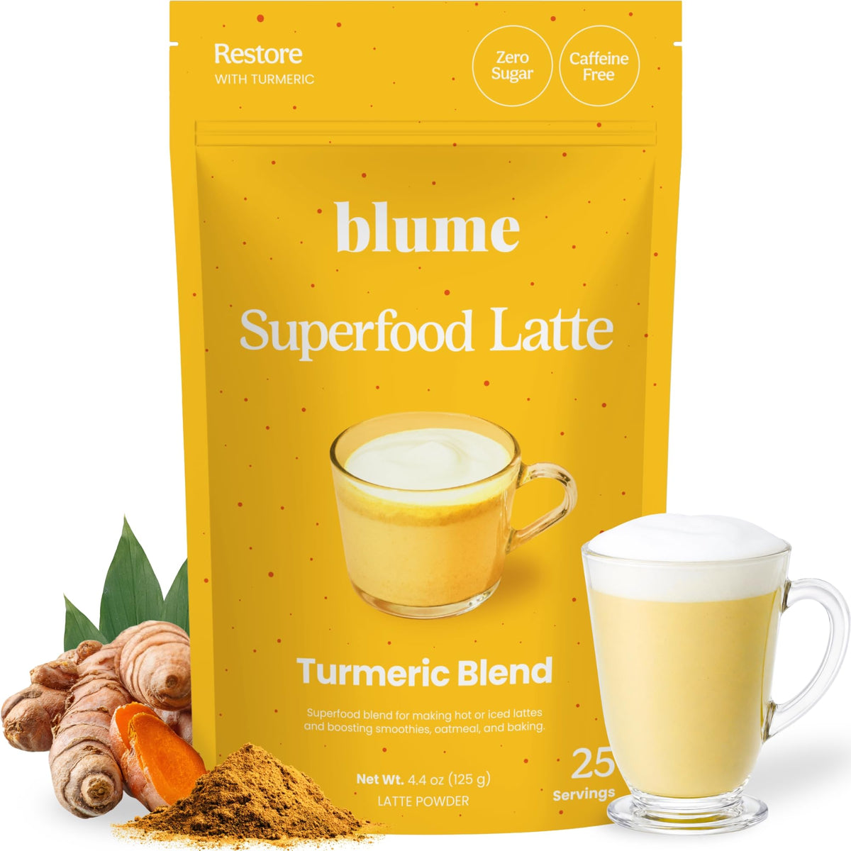 Blume Latte Superfood Curcuma Bio paquet avant avec design coloré
