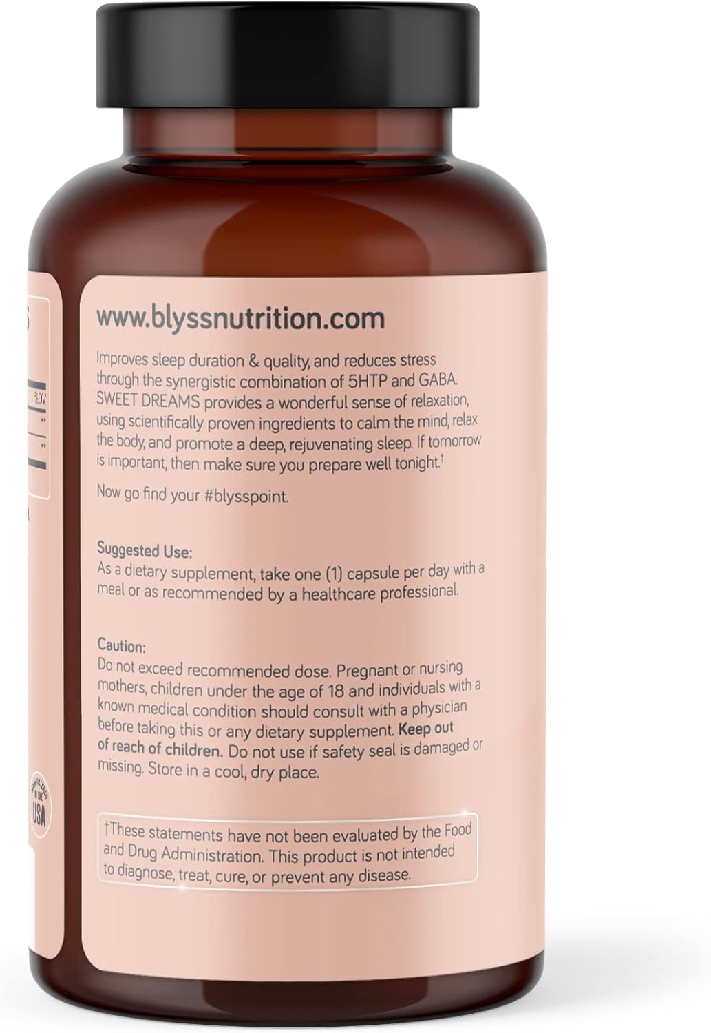 BLYSS Nutrition 5-HTP Plus GABA capsules with label details