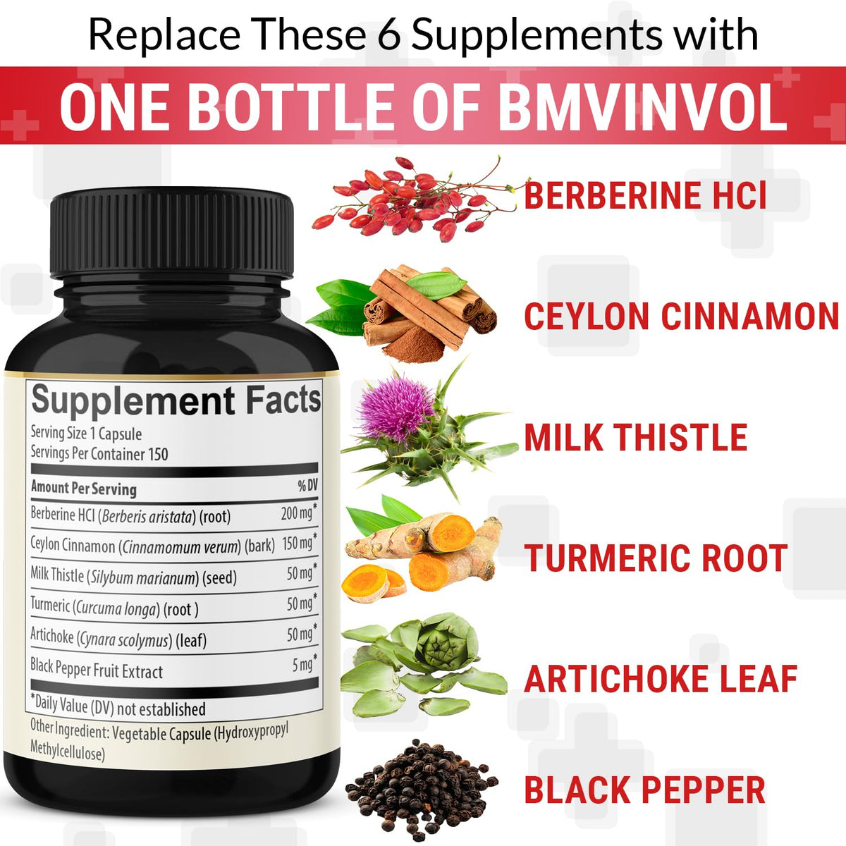 BMVINVOL Berbérine capsules avec ingrédients autour