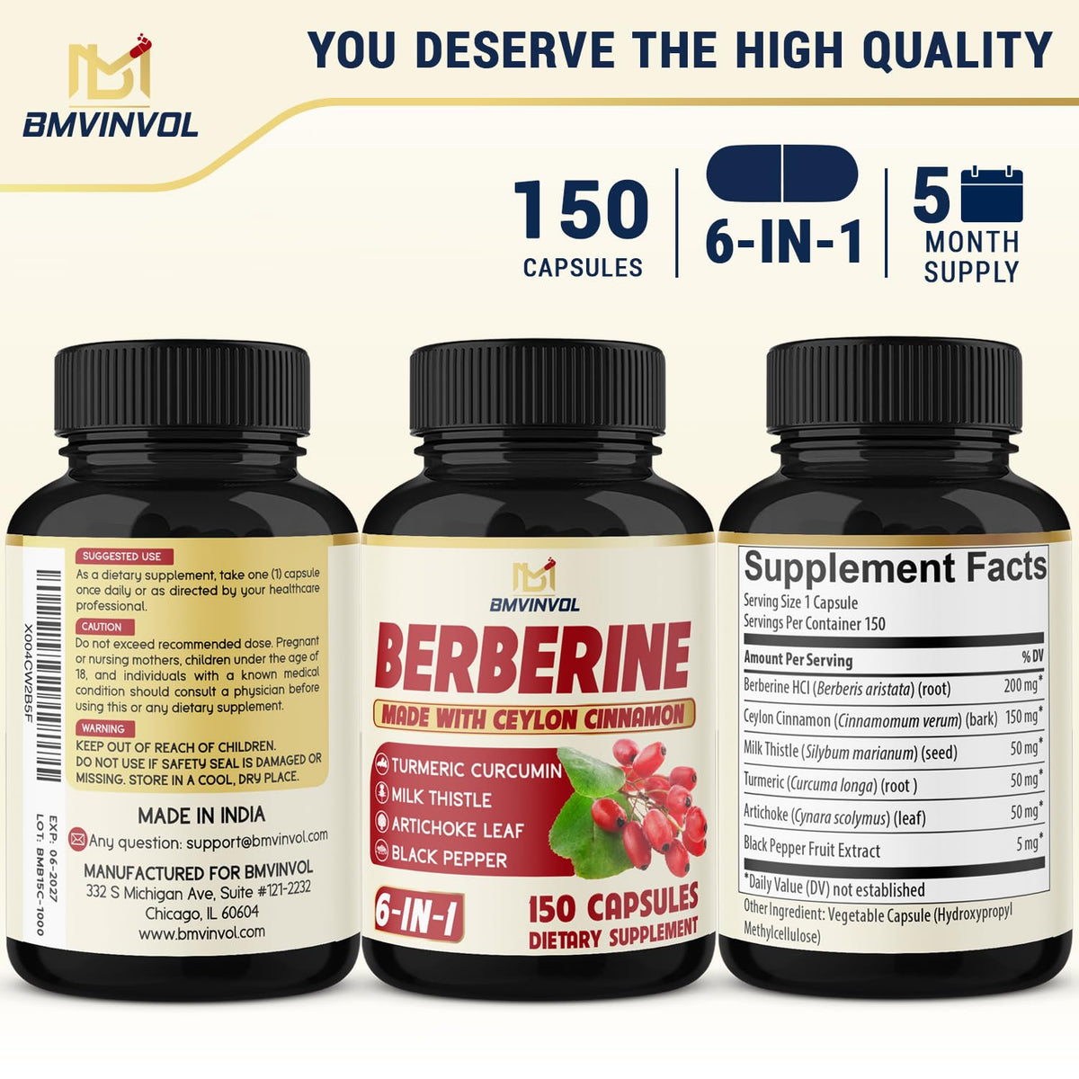 BMVINVOL Berbérine contenant ouvert avec capsules