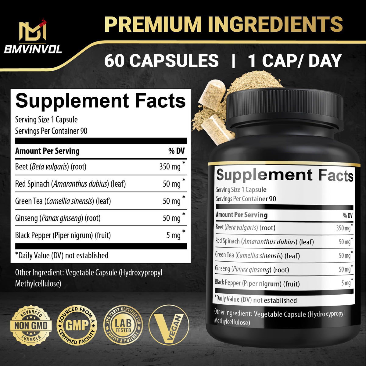 BMVINVOL Capsules de Betterave, vue de côté de l'emballage