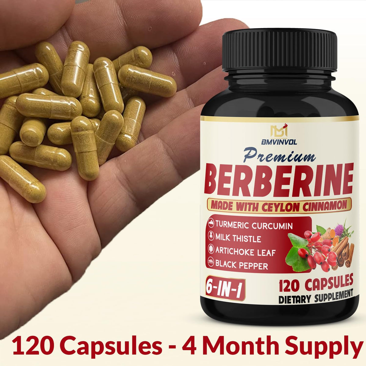 BMVINVOL Complément Alimentaire Berbérine 120 Capsules avec dosage