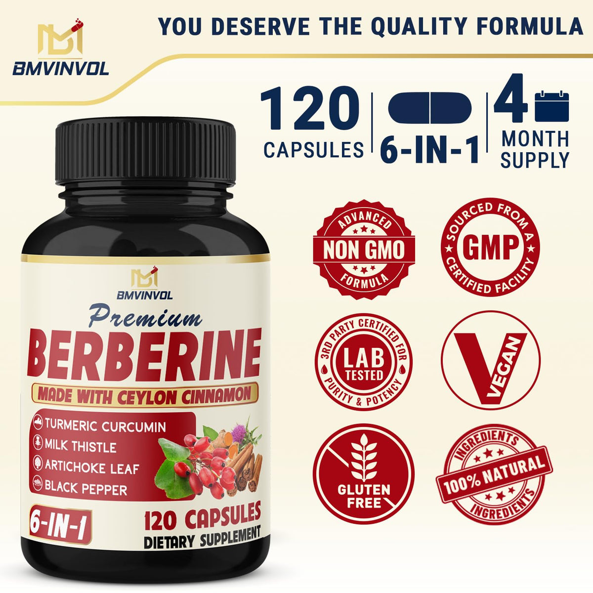 BMVINVOL Complément Alimentaire Berbérine 120 Capsules en usage
