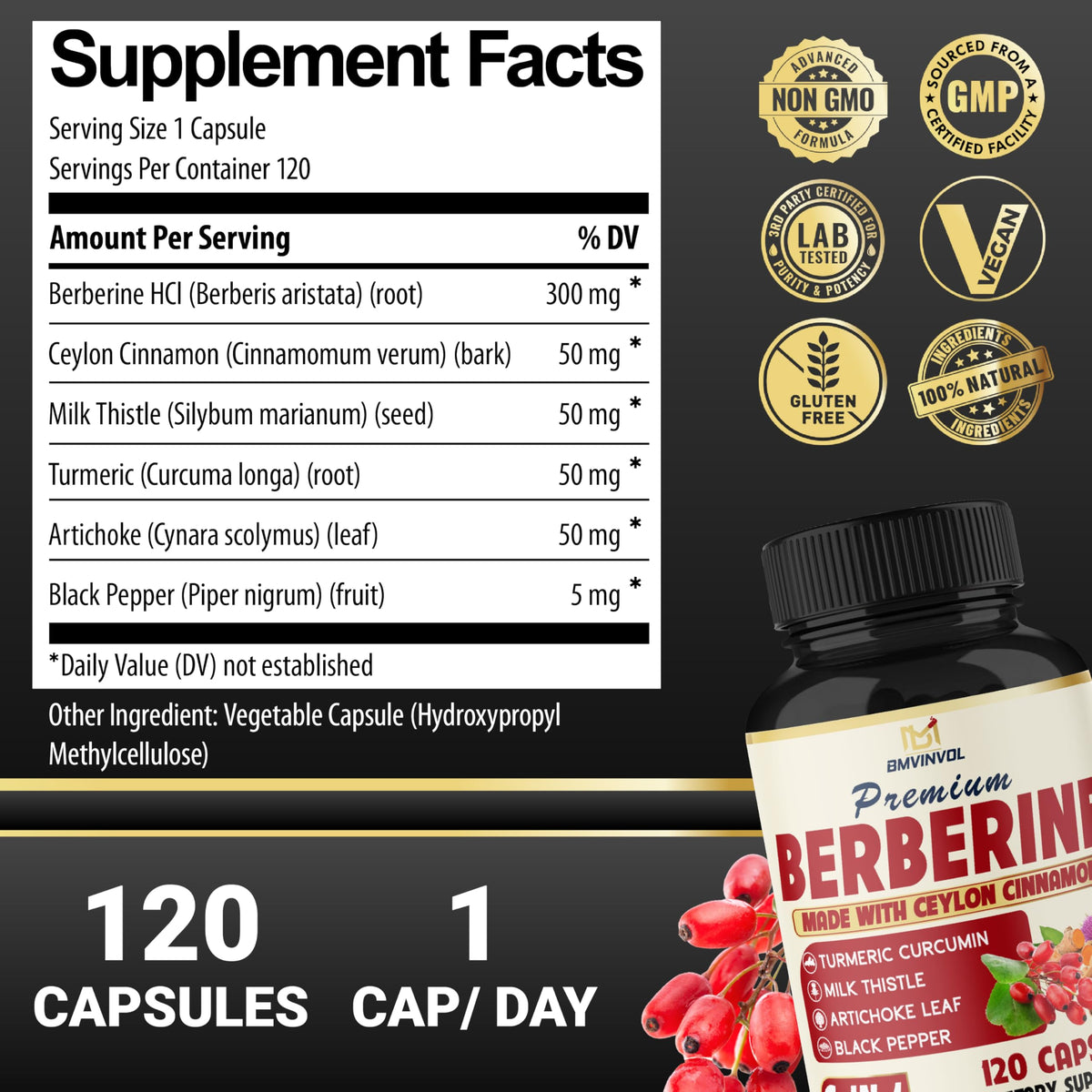 BMVINVOL Complément Alimentaire Berbérine 120 Capsules vue arrière