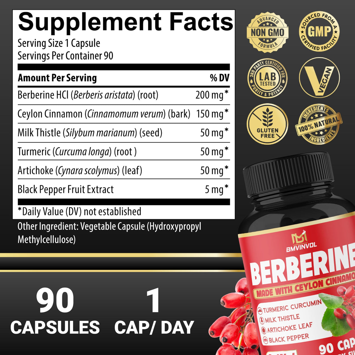 BMVINVOL Complément Alimentaire Berbérine 90 Capsules côté