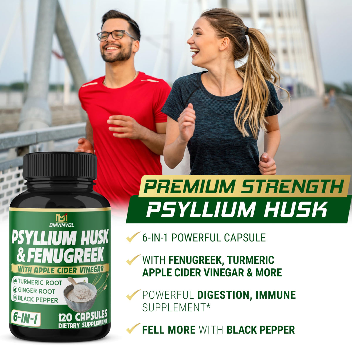 BMVINVOL Complément Alimentaire Psyllium 120 Capsules ouvertes